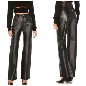 L’Académie Black Leather Straight Leg Pants Women’s XL 100% Leather NWT